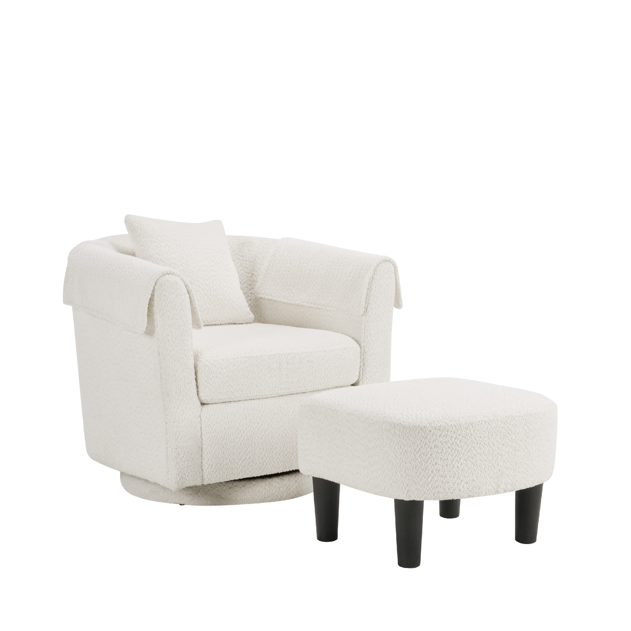 Swivel Accent Chair With Ottoman Set, Modern Chenille Barrel Armchair With Removable Back Pillow & 2 Armrest Covers For Living Room, Bedroom, Office, White_maomaolike.com